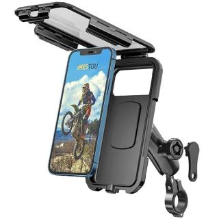 iMESTOU Anti-Theft Waterproof Motorcycle Phone Holder Bike Phone Mount 1&amp;quot; Ball Handlebar Stem Mobile Holder with Double Socket Arms 720° Rotation Aluminium Base for 5.5&amp;quot;-6.8&amp;quot; Cellphones (L)