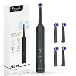 mornwell Electric Toothbrush USB Fast Charging 3 Modes Rotary Toothbrushes Rechargeable Spin Toothbrushes with 4 Round Brush Heads for Adults & Kids (Over 8 Years Old)