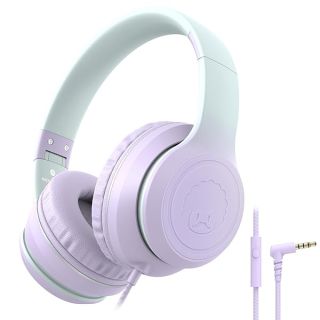 Rockpapa L22 Wired Headphones for Kids & Adults - Foldable, Microphone, 3.5mm for School, Chromebooks, Laptops & Airplanes (Purple)