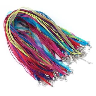 50pcs Colorful DIY Jewelry Making Kit: Voile Ribbon, Lobster Clasp & Organza Strings for Necklaces